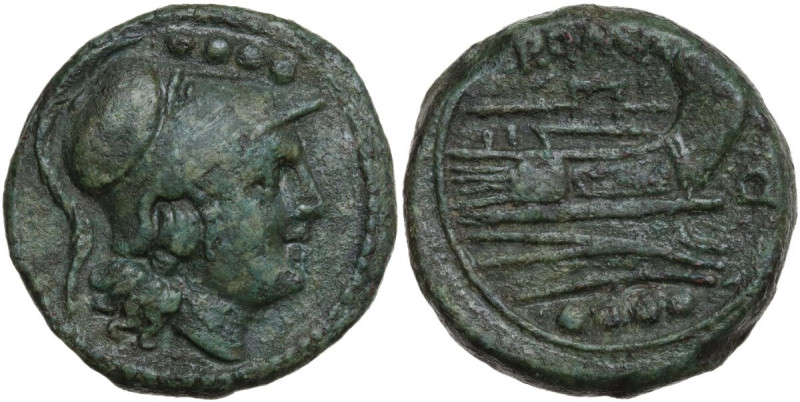 Q series. AE Triens. South East Italy c. 211-210 BC. Obv. Helmeted head of Miner...