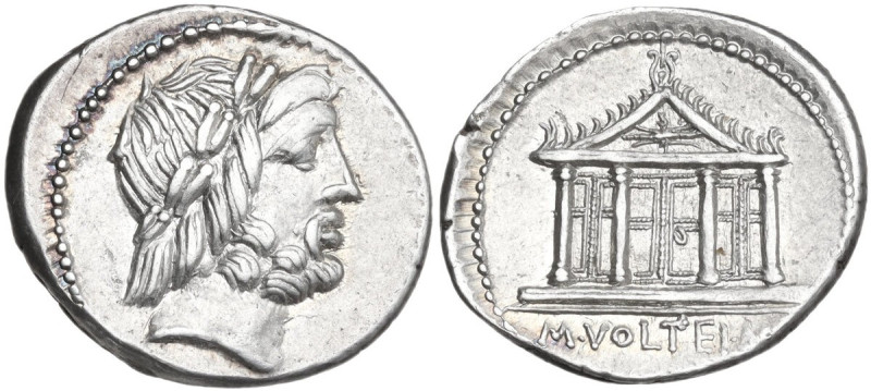 M. Volteius M.f. AR Denarius, 78 BC. Obv. Laureate head of Jupiter right. Rev. T...