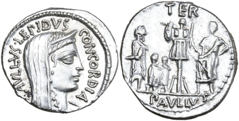 L. Aemilius Lepidus Paullus. AR Denarius, 62 BC. Obv. PAVLLVS·LEPIDVS-CONCORDIA....