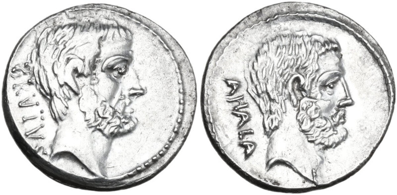 M. Junius Brutus. AR Denarius, 54 BC. Obv. BRVTVS Head of L. Junius Brutus the A...