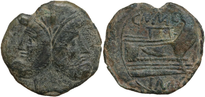 Pompeius Magnus. AE Unit. Tarraconensis, c. 46-45 BC. Obv. Laureate head of Janu...