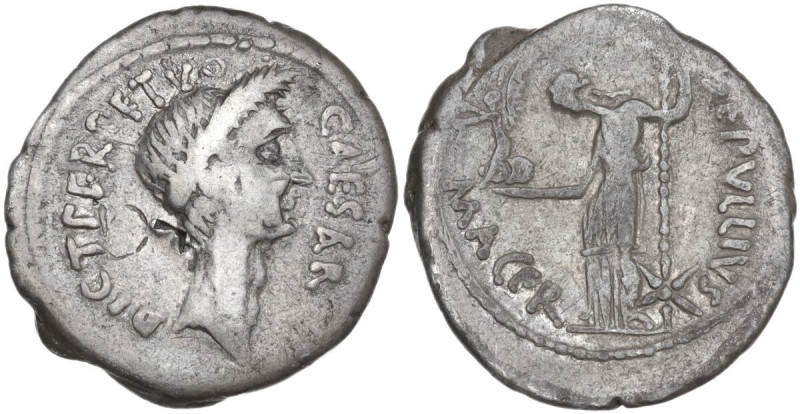 Julius Caesar. AR Denarius, 44 BC, P. Sepullius Macer moneyer. Obv. CAESAR DICT ...