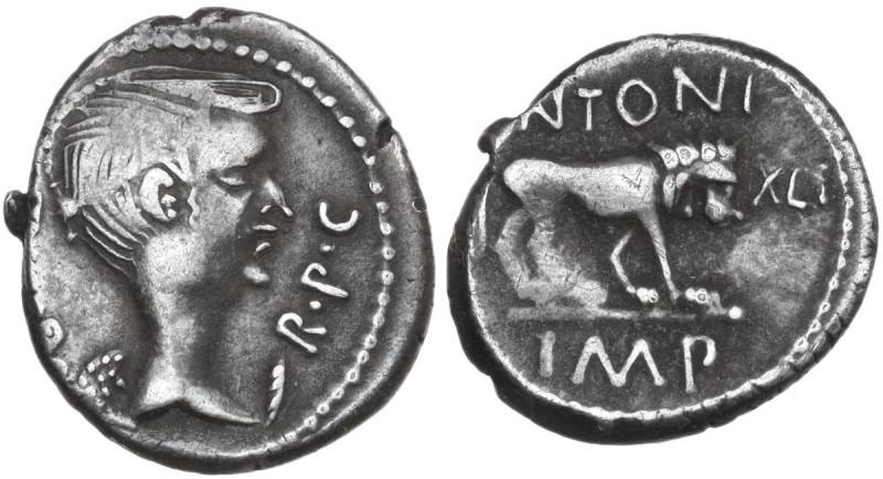 Fulvia, first wife of M. Antony (died 40 BC). AR Quinarius. Obv. Bust of Victory...
