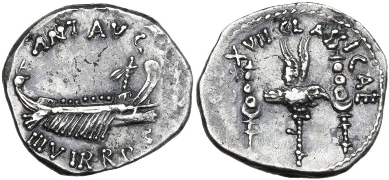 Mark Antony. AR Denarius, autumn 32-spring 31 BC. Legionary issue. Patrae(?) min...