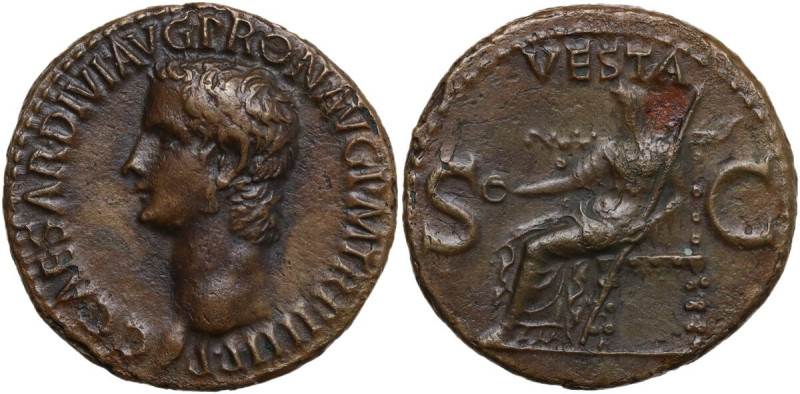 Gaius (37-41). AE As, c. 39-40 AD. Obv. C CAESAR DIVI AVG PRON AVG PM TR P III P...