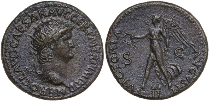 Nerone (54-68). AE Dupondius, c. 63 AD. Obv. NERO CLAVD CAESAR AVG GERM PM TR P ...