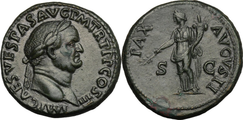 Vespasian (69-79). AE Sestertius, 71 AD. Obv. IMP CAES VESPAS AVG PM TR P P P CO...