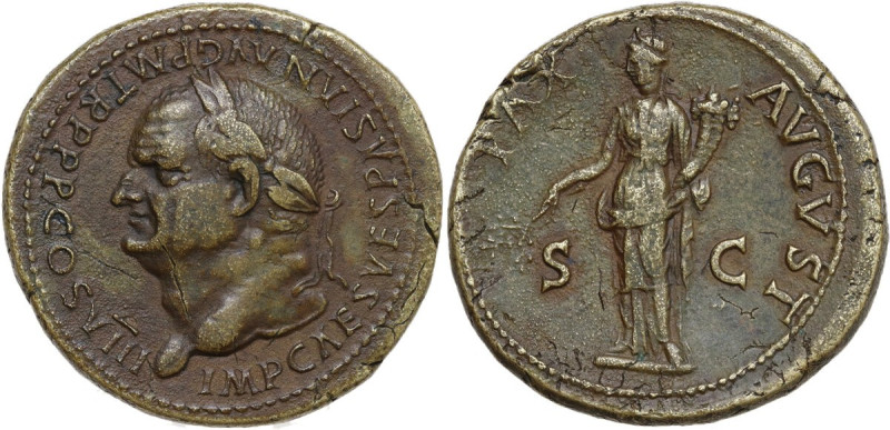 Vespasian (69-79 AD). AE Sestertius, 77-78 AD. Obv. IMP CAES VESPASIAN AVG P M T...