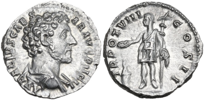 Marcus Aurelius as Caesar (139-161). AR Denarius, 153-154 AD. Obv. AVRELIVS CAES...