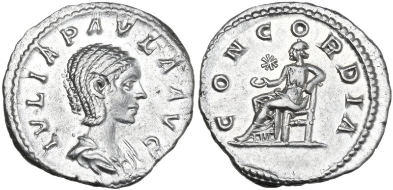 Julia Paula, first wife of Elagabalus (219-220). AR Denarius. Struck under Elaga...