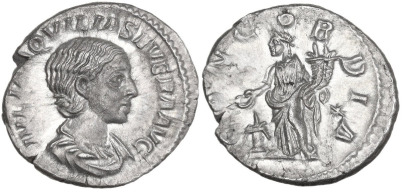 Aquilia Severa, second wife of Elagabalus (220-222). AR Denarius. Struck under E...