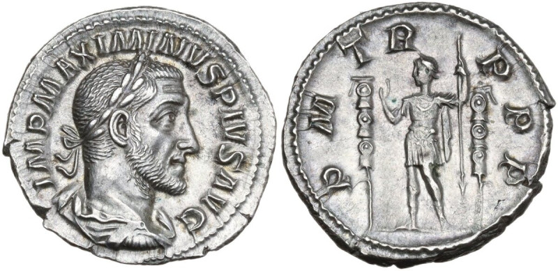 Maximinus I (235-238). AR Denarius, 235 AD. Obv. IMP MAXIMINVS PIVS AVG. Laureat...