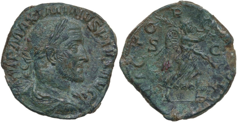 Maximinus I (235-238). AE Sestertius, 236 AD. Obv. IMP MAXIMINVS PIVS AVG. Laure...