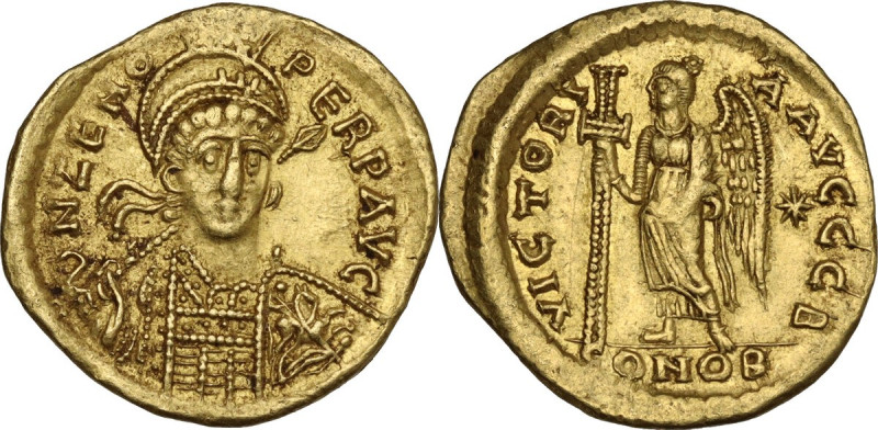 Zeno (474-491). AV Solidus, Constantinople mint. Obv. DN ZENO PERP AVG. Pearl-di...