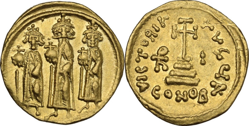 Heraclius, with Heraclius Constantine and Heraclonas (610-641). AV Solidus. Cons...