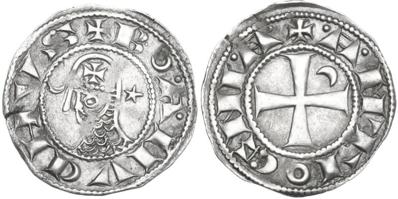 Antioch. Bohemond III, Majority (1163-1201). BI Denier. D/ Helmeted head left in...