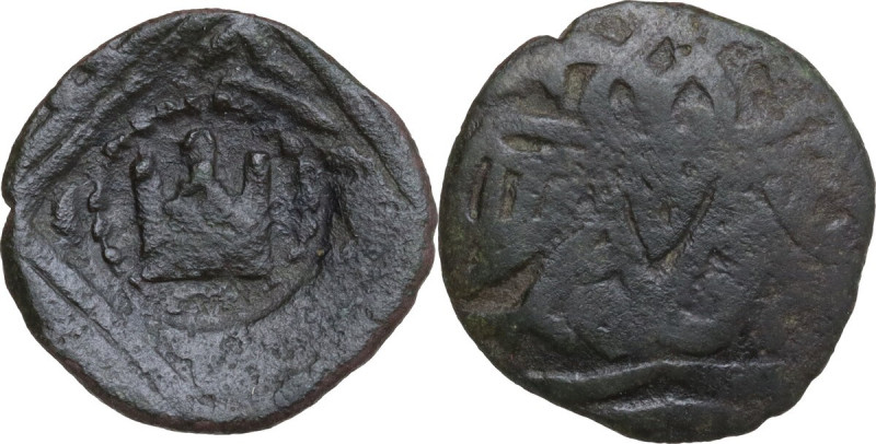 Genoese Colonies. Caffa. AE Tatar Follar (?) with genoese door countermark. D/ T...
