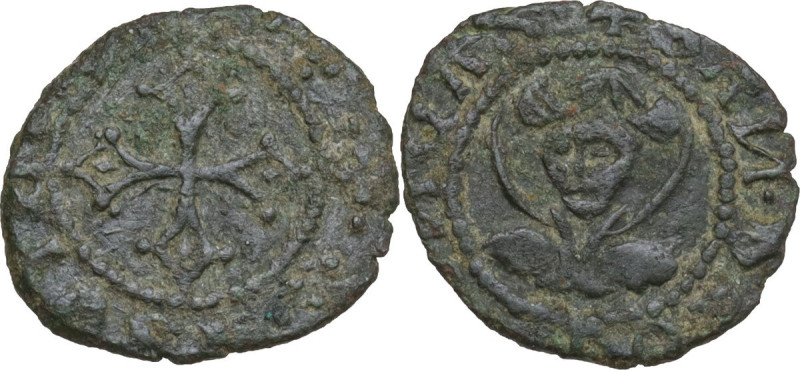 Asti. Monete anonime del XV secolo. Obolo. D/ Croce pisana. R/ Busto frontale di...