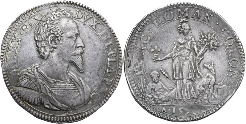 Piacenza. Alessandro Farnese (1586-1591). Ducatone 1592, sigle V R (Vincenzo Riv...