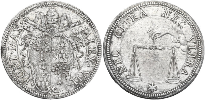 Roma. Alessandro VII (1655-1657), Fabio Chigi. Testone. D/ Stemma Chigi con conc...