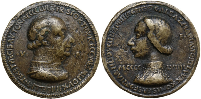 Francesco I e Galeazzo Maria Sforza (dal 1459). Medaglia 1459. D/ FR SFORTIA VIC...