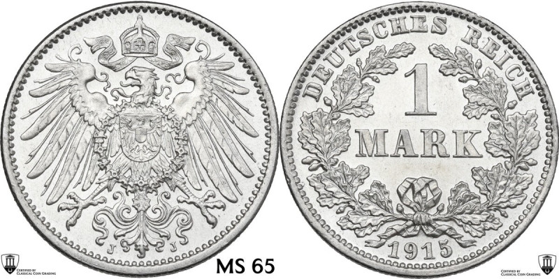 Germany. Wilhelm II (1888-1918). Mark 1915 J, Hamburg mint. KM 14; Jaeger 17. AR...