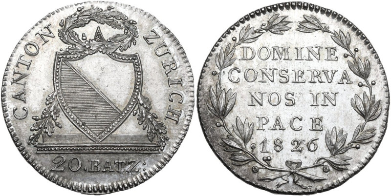 Switzerland. 20 batzen 1826, Zürich mint. KM 192; HMZ 2-1173b. AR. 14.67 g. 34.5...