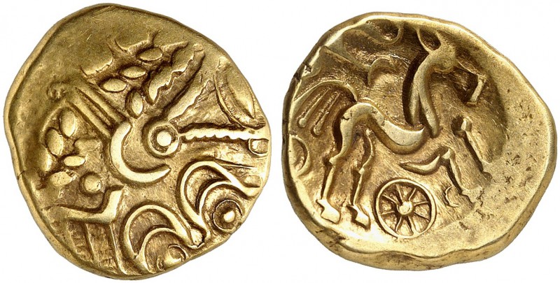 CELTIC COINAGE. GALLIA. Suessiones. Gold stater early 1st century BC, à l'oeil t...