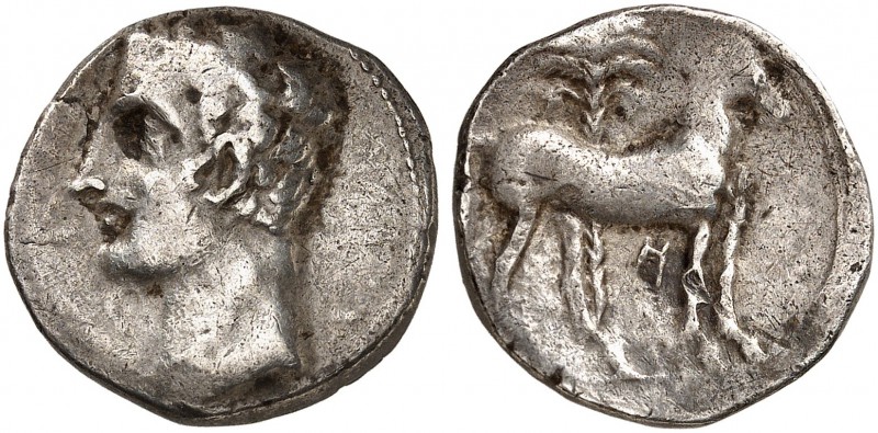 COINS OF THE GREEK WORLD. IBERIA. Carthago Nova. Shekel 221/206 BC. Bare headed ...