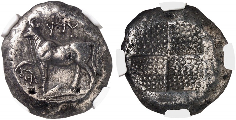 COINS OF THE GREEK WORLD. THRACE. Byzantion. Tetradrachm c. 387/6-340 BC. ΠΥ Bul...