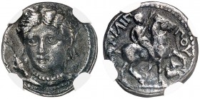 COINS OF THE GREEK WORLD. MACEDONIAN EMPIRE. Philip II, 359-336. 1/5 Tetradrachm c. 348/7-336 BC, Amphipolis. Head of Artemis facing slightly left, qu...