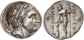 COINS OF THE GREEK WORLD. MACEDONIAN EMPIRE. Demetrios I Poliorketes, 306-283. Tetradrachm c. 291-290 BC, Amphipolis. Diademed and horned head of Deme...