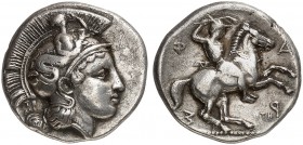 COINS OF THE GREEK WORLD. THESSALY. Pharsalos. Drachm Late 5th-mid 4th century BC. Signed by the engravers Telephantos and Mi. Head of Athena to right...