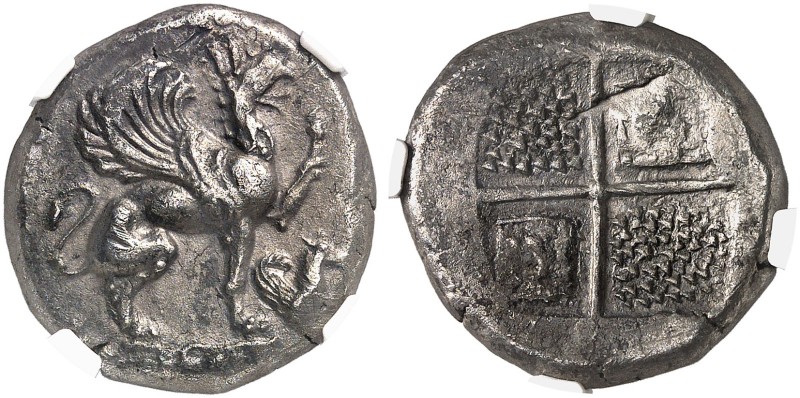 COINS OF THE GREEK WORLD. IONIA. Teos. Stater c. 470-450 BC. Griffin with curled...