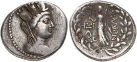 COINS OF THE GREEK WORLD. PHOENICIA. Aradus. Tetradrachm CY 168 = 92/1 BC. Veiled, draped, and turreted bust of Tyche to right. Rv. ΑΡΑΔΙΩΝ Nike advan...