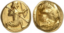 COINS OF THE GREEK WORLD. PERSIAN EMPIRE. Achaemenid Kings. Time of Darios I to Xerxes II, c. 485-420 BC. Daric, Sardes. Persian king or hero in kneel...