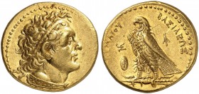 COINS OF THE GREEK WORLD. PTOLEMAIC KINGDOM. Ptolemy II Philadelphos, 285-246 BC. Gold Pentadrachm (Trichryson) c. 285-261/0 BC, Alexandria. Diademed ...