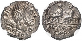 ROMAN REPUBLIC. L. Calpurnius Piso Caesoninus and Servilius Caepio, 100 BC. Denarius 100 BC, Rome. PISO·CAEPIO·Q Laureate head of Saturn to right, beh...