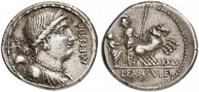 ROMAN REPUBLIC. L. Farsuleius Mensor, 76 BC. Denarius 76 BC, Rome. MENSOR - S•C Diademed and draped bust of Libertas to right; behind, pileus. Rv. L•F...