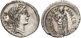 ROMAN REPUBLIC. Man. Acilius Glabrio, 49 BC. Denarius 49 BC, Rome. SALVTIS Laureate head of Salus to right. Rv. MN•ACILIVS - III•VIR•VALETV Valetudo s...