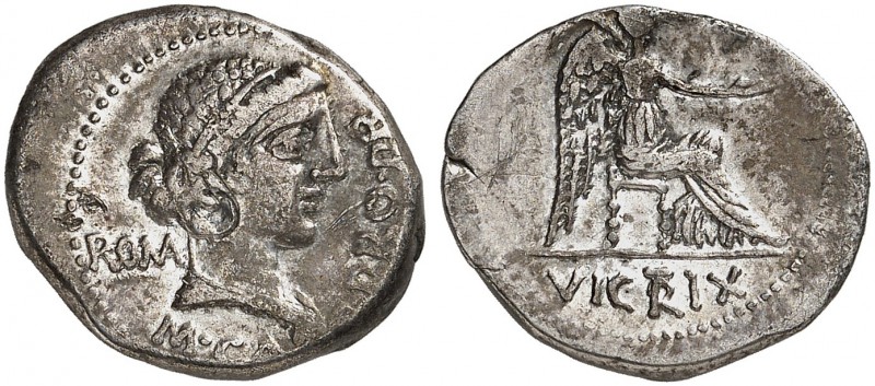 ROMAN REPUBLIC. M. Porcius Cato, 47-46 BC. Denarius 47/46 BC, Rome. M CATO PRO P...