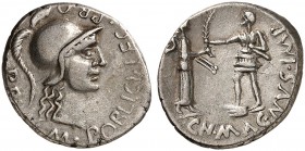 ROMAN REPUBLIC. Cn. Pompeius Magnus with M. Poblicius, legatus pro praetore, 46-45 BC. Denarius 46/45 BC, Colonia Patricia (Cordoba). M.POBLICI.LEG.PR...