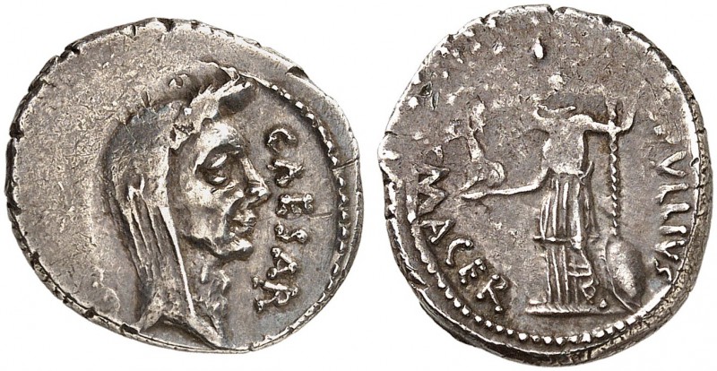 ROMAN REPUBLIC. C. Iulius Caesar and P. Sepullius Macer, 44 BC. Denarius Februar...