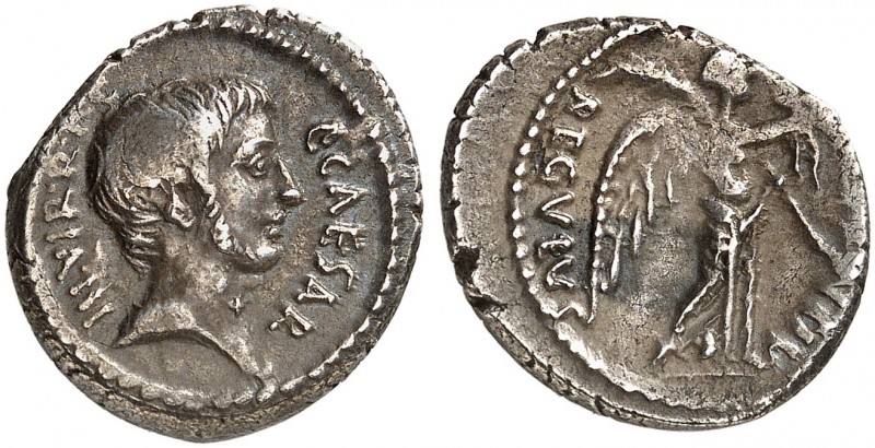 ROMAN REPUBLIC. Octavian, 44-27. Denarius 42 BC, L. Livineius Regulus, Rome. C•C...