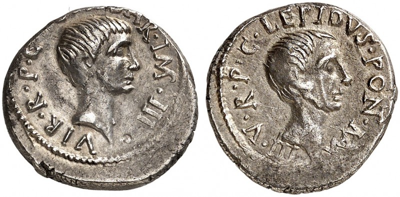 ROMAN REPUBLIC. Lepidus and Octavian, 43 BC. Denarius late 43 BC, military mint ...