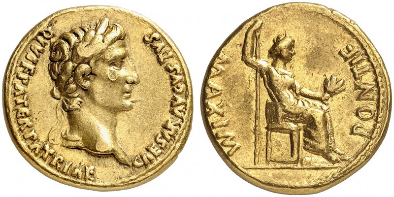 ROMAN EMPIRE. Augustus, 27 BC-14. Aureus 13/14, Lugdunum. CAESAR AVGVSTVS DIVI F...