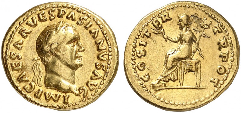 ROMAN EMPIRE. Vespasianus, 69-79. Aureus 70, Rome. IMP CAESAR VESPASIANVS AVG La...