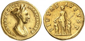 ROMAN EMPIRE. Matidia, daughter of Marciana, 112-119. Aureus 112, Rome. MATIDIA•AVG•DIVAE MARCIANAE•F• Diademed and draped bust of Matidia to right. R...