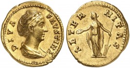 ROMAN EMPIRE. Faustina senior, wife of Antoninus Pius, 161-164. Aureus 141/161, Rome. DIVA FAVSTINA Draped bust with pearlstrands in hair to right. Rv...