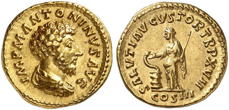 ROMAN EMPIRE. Marcus Aurelius, 161-180. Aureus 162/163, Rome. IMP M ANTONINVS AV...